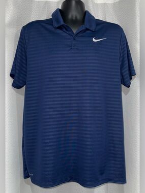 Nike Dri-FIT Navy Blue Striped Golf Polo Shirt Men's Size L Large